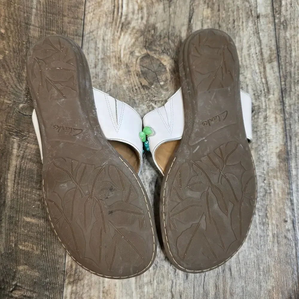 Clarks Artisan Beaded Sandals Leather Thong Flip Flops Boho Coastal 9